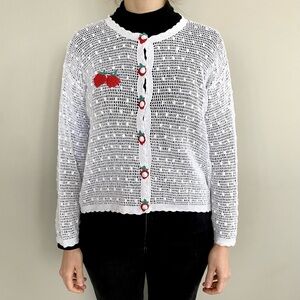 Handmade crochet knit strawberry cardigan sweater. 🤍